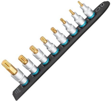 HAZET Smart-Rail 990-SR/8 I magnetische Unterseite mit 8 Steckplätzen, Antrieb: Vierkant 12,5 mm (1/2 Zoll), Abtrieb: Innen Vielzahn Profil XZN I Kunststoff-Steckleiste für Steckschlüssel
