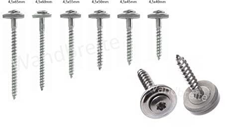 Spenglerschrauben aus Edelstahl V2A rostfrei Inox A2, 2-teilig mit EPDM-Dichtscheibe mit D15mm, TX20 Antrieb Torx, DIN 7995 ISO 3506, Schrauben-Durchmesser 4,5 mm (Schraube 4,5 x 65 mm)