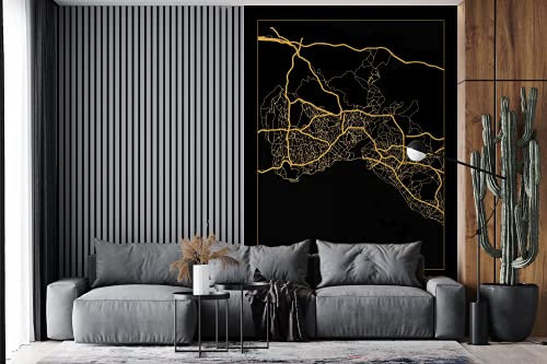 Selbstklebend Tapete Wandpapier Wandaufkleber Fototapete Tapeten Wanddeko 200x300 cm Karte - Istanbul - Gold - Schwarz