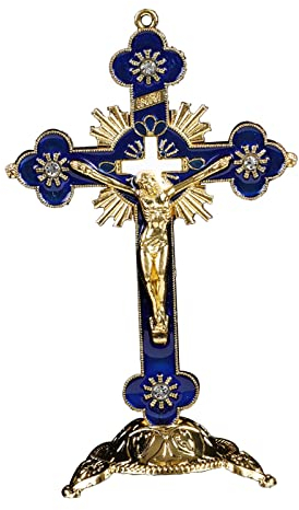 LOVIVER Kruzifix Figur Skulptur Heilige Katholische e Erretter am Statue für Kirche Tischdekoration Religiöse Geschenke Sammlerstück, Blau