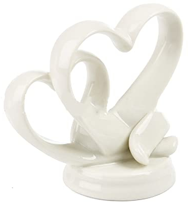 Wedding Cake Topper,White Double Heart Porcelain, Interlocking Hearts, Cake Decoration, Cake Topper Anniversary Celebrations Centerpiece