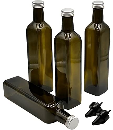 Devitre 4x Ölflasche 500 ml mit 2x Aussgießer aus Kunststoff und Etiketten