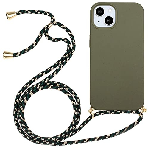 CoverKingz Handykette kompatibel mit iPhone 14 - Handyhülle Case Band Kordel Silikonhülle Cover - Handy Hülle zum Umhängen Oliv Grün