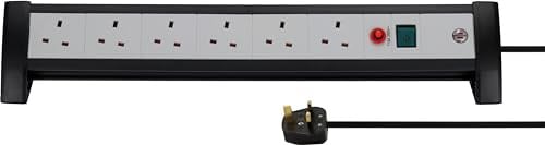 Brennenstuhl Premium-Office-Line FB 5 Extension Lead with Safety Fuse Reset Button 6-way 3m H05VV-F3G1.5 Black/Grey - SASO *GB*