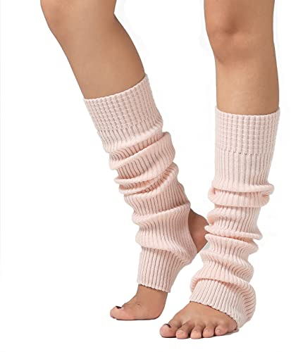 JK Home Women Winter Soft 55cm Knee Long Footless Knitted Stirrup Leg Warmers for Yoga Ballet Dance Exercising Gym Keep Warm, Chunky Boot Cuffs