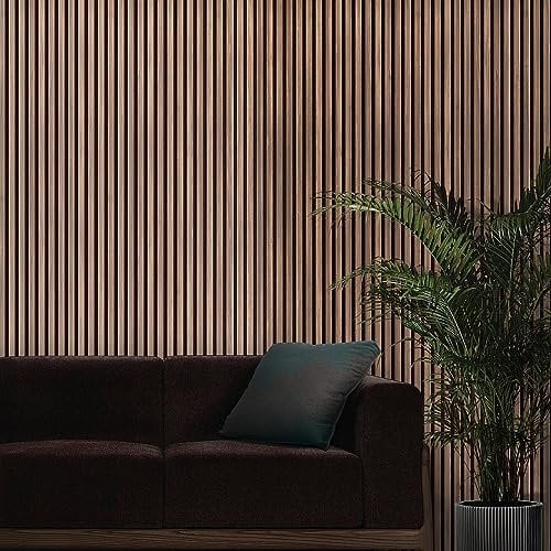 Slat Wall Panelling - Wood Panels for Walls - Contemporary 3D Wall Panels/Cladding - Decorative & Sound Absorbing Acoustic Panels Slatted Wooden Slats Wall Panel (Walnut)