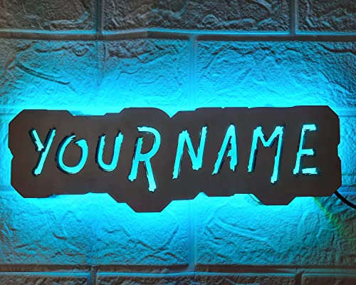 soulglass Personalisiertes Benutzername Schild, Gamertag, Holz Lichtschild, Benutzerdefiniertes Gamer Tag, Gaming LED Licht Spielzimmerdekoration