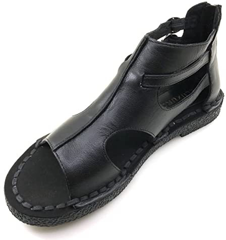 ZLUXURQ Sandales basses compensées pour femmes, sandales en cuir confortables pour l'extérieur pour femmes