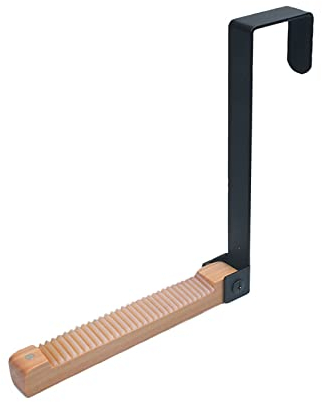 LVYXON Türgarderobe klappbar, zum Einhängen, Türhaken, Metall & Holz, Türhakenleiste, Anti-Rutsch Kleiderhaken-Schwarz
