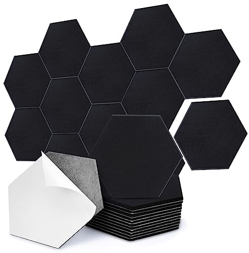 AGPTEK Akustik Paneele, 12 Packs selbstklebende Sechseck Schwarze Akustik Paneele schalldichte Wandpaneele, 30 x 26 x 0,9 cm schalldichte Schaumstoffpaneele hohe Dichte, Ideal für Büro und Heimstudio