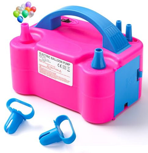 Balloon Pump Electric, Portable Automatic Dual Nozzle Inflator 110V 600W with Tying Tools for Birthday Gender Reveal Baby Shower Balloons Party Decorations