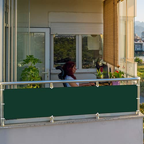 blickdichte Balkonumspannung 80 x 750 cm UV-Schutz Wetterfester 100% Privatsphäre Sonnensegel HDPE aus Starken Material für Balkon Garten Balkongeländer, Dunkelgrün