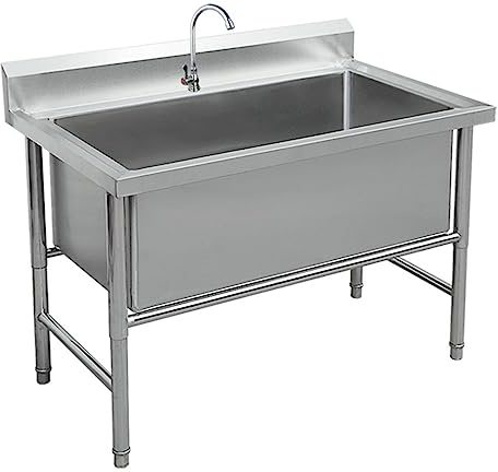 LBONG Spültisch Edelstahl 1 Becken, Küchenspüle Edelstahlspüle Profi-Spüle Spüle mit Armatur,Edelstahl Gastro Spüle für Bar Küche Restaurant(100X70X80cm/39.3X27.5X31.4in)