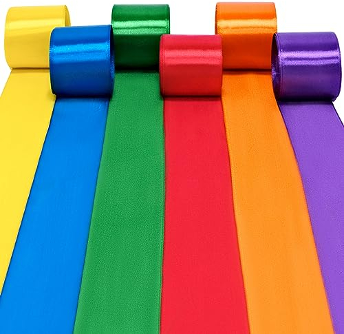 HXC Regenbogen-Satinbänder, 6 Rollen, 50 mm breit, farbig, zum Basteln, Geschenkverpacken, Partydekorationen