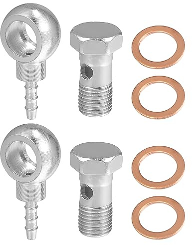 A ABSOPRO Banjo Fitting Adapter Silberton 1pc Für Bremssystem Kraftstoff | Direktpassend, Luft, Motor, Metall, 14mm ID, 6mm OD, M14x1.5, Adapter 48x24mm, Schraube 35x21x19mm