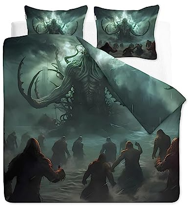 YELDAN Cthulhu Bettwäsche Set 135x200 cm, Monster Muster Design, Bettbezug und Kissenbezug 2 teilig, Weiche Allergiker Microfaser Bettwäsche-Sets