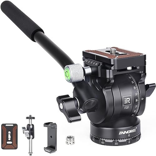 INNOREL F20 Fluid Head, Compact & Portable Tripod Pan Tilting Head with 360°Rotation & Multi-Angle Tilting, Compatible with DSLR, Mirrorless, Compact Video Cameras & Phones, Max Load 11lb/5kg, Black