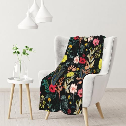 BUULOO Flanell bunte Boho-Blumendecke, 76 x 102 cm, ganzjährig bedruckte Decke, weich und bequem, geeignet für Bett, Sofa, Auto, Stuhl, Büro, Camping.