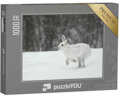 Puzzle 1000 Teile XXL „Weißer Schneehase im kanadischen Winter“ – aus der Puzzle-Kollektion Hasen, Schneehasen, Tiere des Nordens, Tiere in Wald & Gebirge