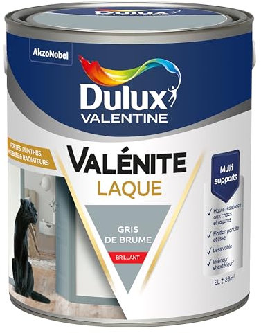 Dulux Valentine Peinture Laque Valénite Intérieur et Extérieur Multi-supports - Finition parfaite et lisse, Formule Haute Résistance - Brillant Gris de Brume 2 L