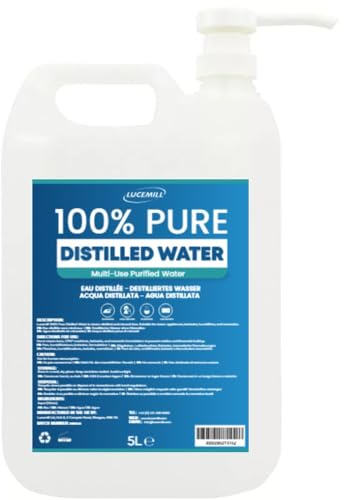 Lucemill Distilled Water | 5 Litre | Distilled Water for CPAP Machines, Irons, Cleaning Machines and More | Made in the UK I Comes with Pump Dispenser