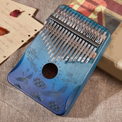 Kalimba Daumenklavier mit 17 Tasten, Mahagoni, Fingerpiano, Percussion-Instrument, tragbares Kalimba-Daumenklavier, 17 Töne, Kalimba 18 x 13 x 3,5 cm, Blau