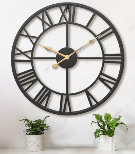 Pytha Sight 35cm Wanduhr Groß Wohnzimmer Modern,Römischen Ziffern Schwarz Wanduhr Metall Grosse Wanduhren für Küche,Büro,Schlafzimmer,Esszimmer