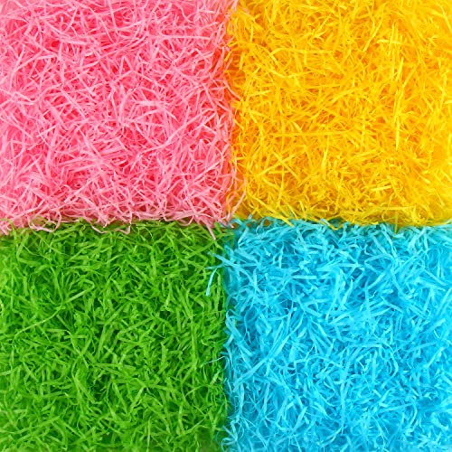 SULOLI 80 g Ostergras, Dekoration für Osterei, kreative Freizeit, Osterkörbe, Geburtstagsgeschenke (Grün, Gelb, Blau, Rosa)