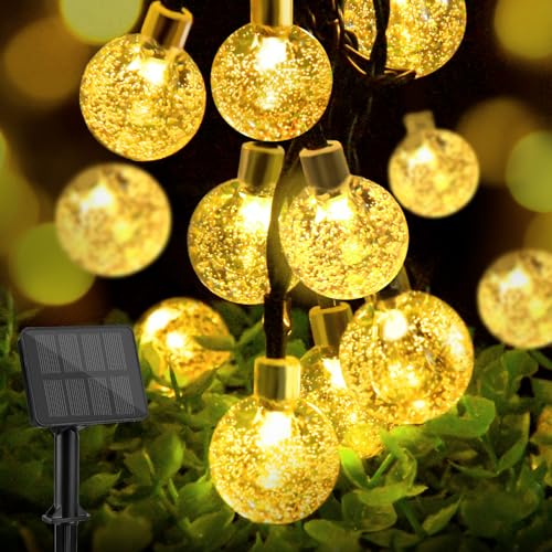 cshare 50LED Solar Lichterkette Aussen, 7M Solar Kristall Kugeln lichterkette 8 Modi IP65 Wasserdicht für Hof, Weihnachtsbaum, Garten, Schlafzimmer, Balkon, Tor Innen/Außen Dekorationen (Warmweiß)