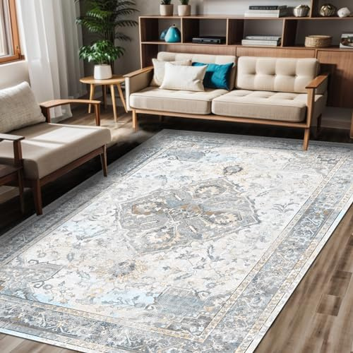 bamyum Sarande Bedruckter Teppich Chenille-Druck Maschinell Hergestellt 200 x 300 cm, Waschbarer Multıcolor Vintage Teppich Schlafzimmer, Antibakteriell Antirutschunterlage Küchenteppich