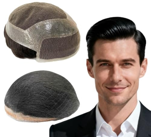 Toupee für Männer Haarteile 10x8 Toupee Hollywood Human Hair Replacement System für Männer Haarprothese Haar Patch Units (#1B Off Black)