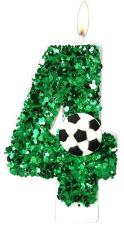 Bolosa Geburtstagskerzen Zahlen, Kerzen Geburtstag 4, Geburtstag Kerzen Fußball mit Grüne Pailletten für Kinder, Jungen Mädchen, Geburtstagsdeko, Geburtstag Party, Jubiläum
