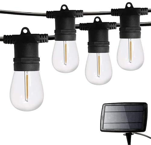 LY Sweden Solar-Lichterkette, 10-20m, Außenbereich, LED E27, Lichterkette, Schwarz, Wasserdicht IP65, LED-Lampen, Solarenergie, Warmweiß 2200K, Austauschbare Glühbirnen (10 Meter mit 20 Lampen)