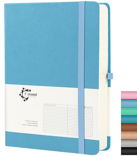 Notizbuch A5 Liniert, Hardcover Journal Notizbücher, mit 320 Seiten, 100g/m² Dickes Papier, Mehrfarbige Registerkarten, Stiftlasche und Dokumententasche, Geeignet für Schulen und Büros (Hellblau)