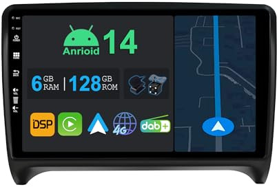 YUNTX 9 Zoll Android 14 Autoradio mit Navi Für Audi TT MK2 8J 2006-2012 | Octa Core | 6GB 128GB | Eingebaut 4G LTE | CarPlay & Android Auto | DSP | DAB | HDMI | Dual Band WiFi | Bluetooth 5.0
