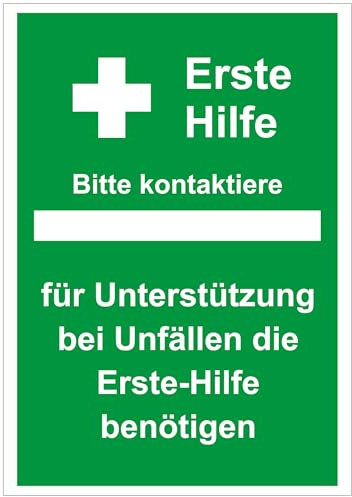 Indigos UG - Schild Erste Hilfe Kontakt - 594x840 - Hotel, Firma, Schutz, KITA, Arzt, Praxis - Sicherheit - Warnung - Aluverbundplatte 3mm, Wohnung - Hinweisschild - Warnschild