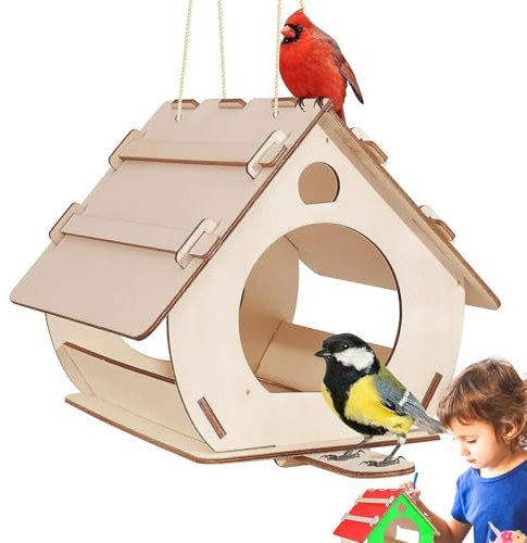 Liwein Nid Oiseau,Cabane Oiseaux Exterieur,Maison pour Oiseaux Extérieur DIY en Bois à Peindre Naturel Résistant Aux Intempéries Arbre ou Balcon Décoration Terrasse Nid pour Oiseaux (Journal, L)