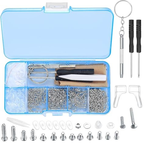 500Pcs Glasses Repair Tool Kit, Eyeglasss Sunglass Glasses Spectacles Repair Tool Kit Set, with Mini Screwdriver, Screws Nuts, Silicone Nose Pads, Tweezer, Glasses Cloth