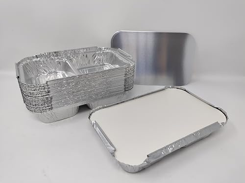 20 x 2 scomparti in alluminio rettangolare teglia da forno + coperchi BBQ Airfryer 203 x 133 x 30 mm