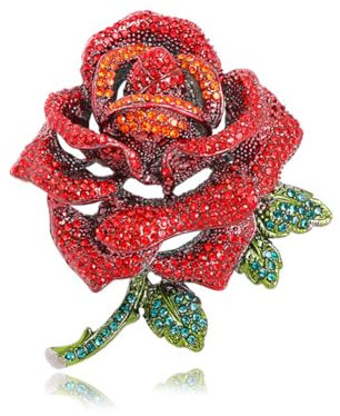 Elegante glänzende Kristall Rose Blume Brosche Pins für Frauen Mädchen Rot Strass Kristall Rose Revers Pin Tasche Kleid Zubehör Lady Braut Hochzeit Korsett Bouquet Schmuck Festival Geschenk