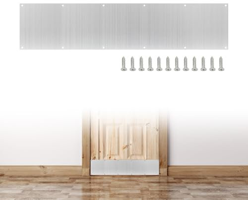 Kcgani 36 x 8 Inches Silver Door Kick Plate, Aluminum Kick Plates with Screws for Exterior Doors Wood Metal Exterior Anti Scratch Door Protection, 1 Pcs