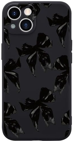 Wihytec Black Bow Phone Case for iPhone 13 Bow Case Cover Liquid Silicone Soft Gel Rubber Matt Phone Cover with Microfiber Lining
