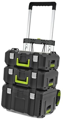 Stackable Storager, Modular Tools Organizer, Packout Rolling Modular Stackable Tool Box Storage with Cart Trolley for Small Large Parts Transport