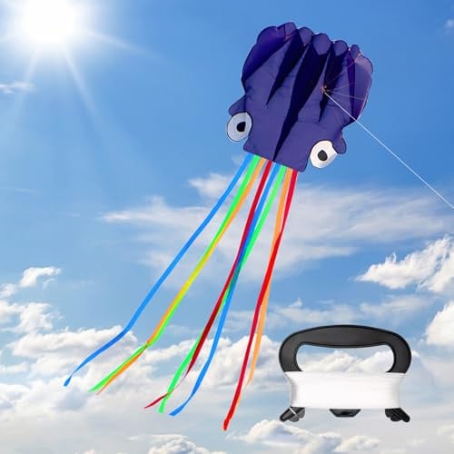 XIMEY Aquilone, 5.5m Aquilone Professionale, Aquilone Bambini 8 Anni, Aquilone Polpo, Aquilone Grande, Aquilone Professionale Adulti con Coda Lunga, Aquilone Arcobaleno