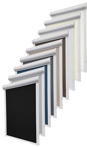 Thermo Kassettenrollo Verdunkelungsrollo ohne Bohren Seitenzugrollo Fensterrollo Sonnenschutz Rollo, Breite: 140 cm, Höhe: bis 150 cm, Kette rechts, Schwarz