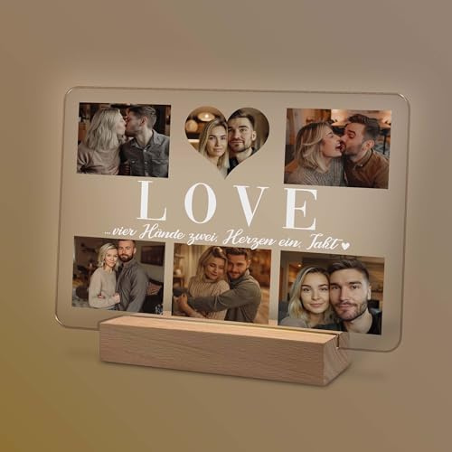 Geschenke für Paare Love personalisierte optionale Nachtlampe oder Nachtlicht mit Foto und Namen als Geschenk für Ihn oder Sie zum Jahrestag Weihnachten