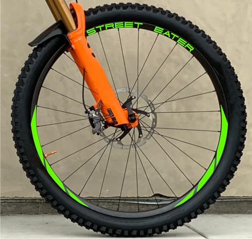 DualColorStampe® Aufkleber Felgen MTB 26 Zoll 27,5 Zoll 28-29 Zoll | Aufkleber für Mountainbike-Rad, bunt, selbstklebend, wasserdicht | Code B0204 (Neongrün, 28-29 Zoll)