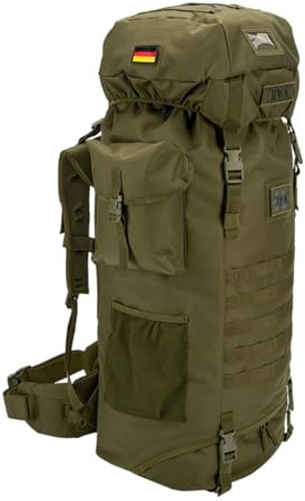 BWuM Bundeswehr Kampfrucksack Tactical Aviator 110L + Patch & Flagge, Farbe:Oliv