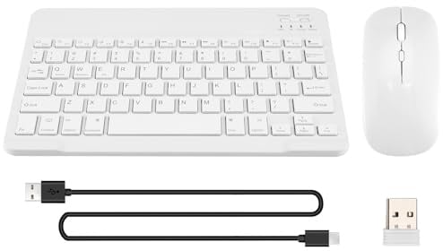 ISKDJBJG Ultra-Thin Silent Wireless Bluetooth Keyboard and Mouse Set Suitable for Tablet Notebook Bluetooth Keyboard White