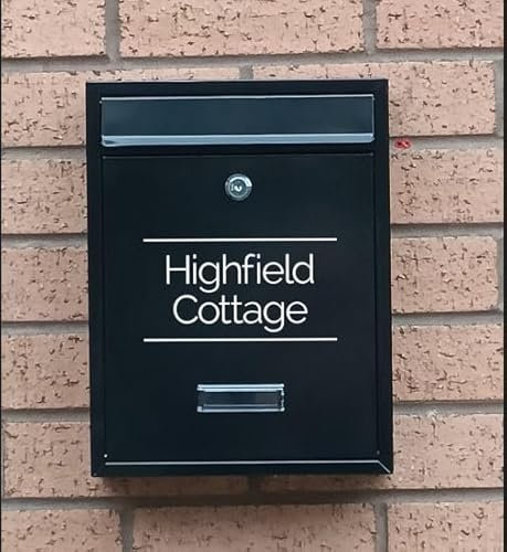 Wall Mounted Lockable Post Box – Black Metal Mailbox with Nameplate | Secure Outdoor Letterbox for A4 Envelopes, C4 Mail & Magazines | Weatherproof Wall Mail Box with Keys
